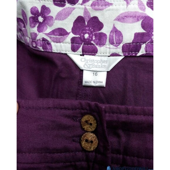 Christopher & Banks Skirt Sz 16 Women Floral Purple Casual Short Cotton Girly - Picture 6 of 6